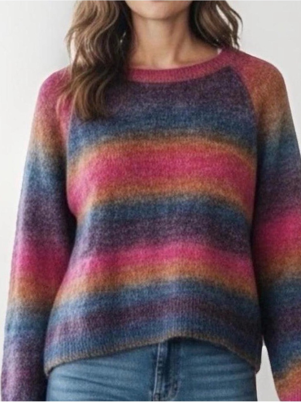 Ombré rainbow striped crewneck sweater